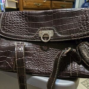 Rosetti Brown Crocodile Embossed Leather Bag